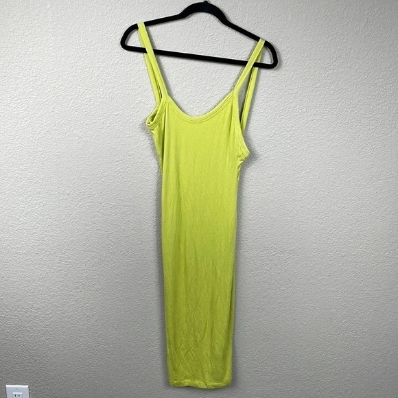 New Alix NYC Paulis Midi Tank Dress Kiwi Lime Green Neon Stretch Rib Knit Sz S - Picture 3 of 11
